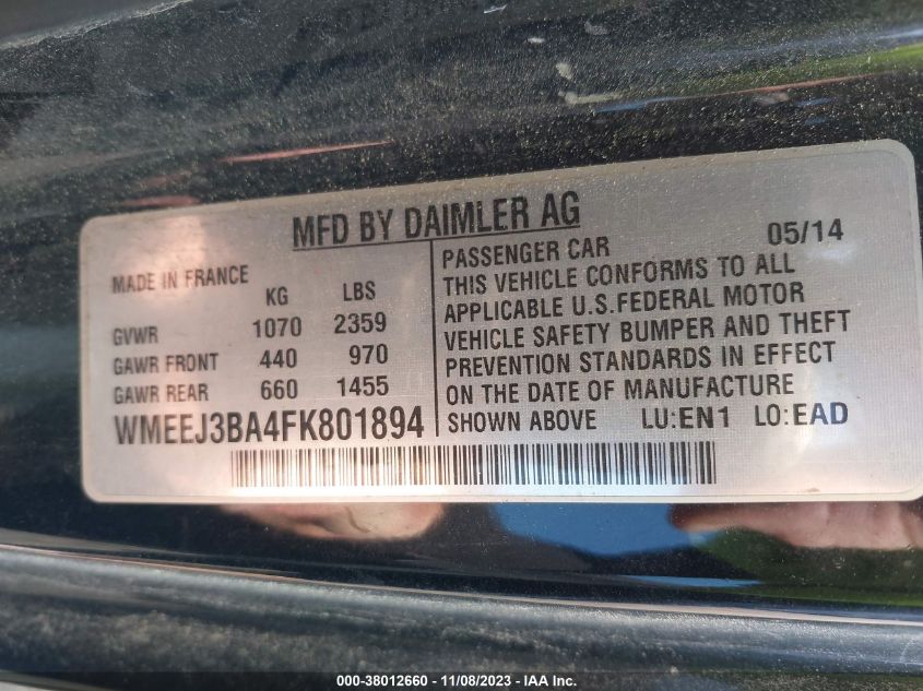 2015 SMART FORTWO PASSION/PURE WMEEJ3BA4FK801894