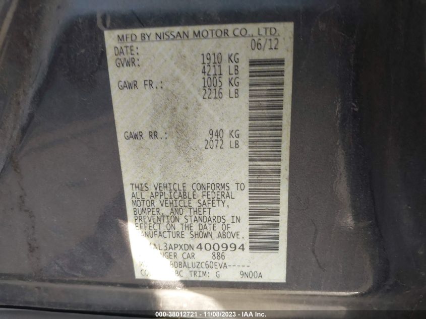2013 NISSAN ALTIMA 2.5 SV - 1N4AL3APXDN400994
