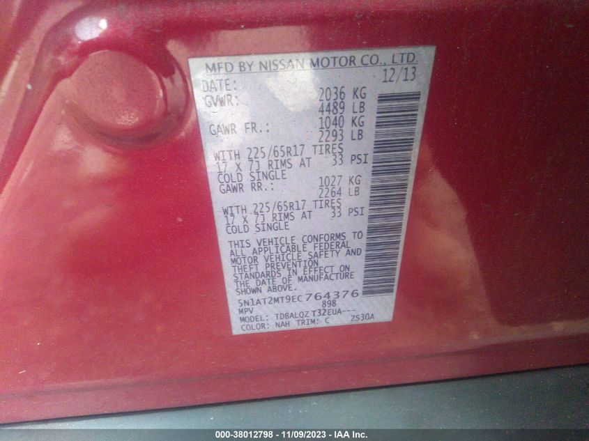 2014 NISSAN ROGUE SV - 5N1AT2MT9EC764376