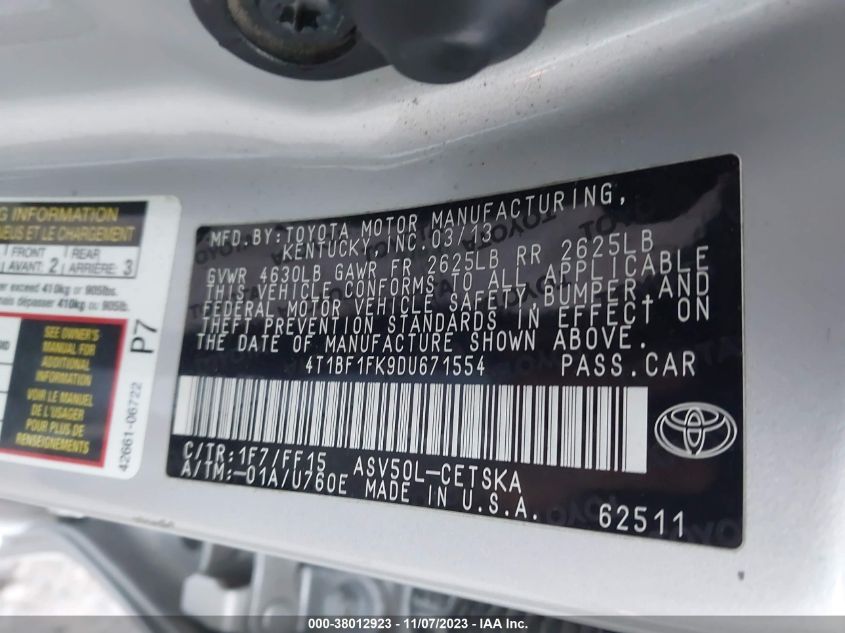 2013 TOYOTA CAMRY SE - 4T1BF1FK9DU671554