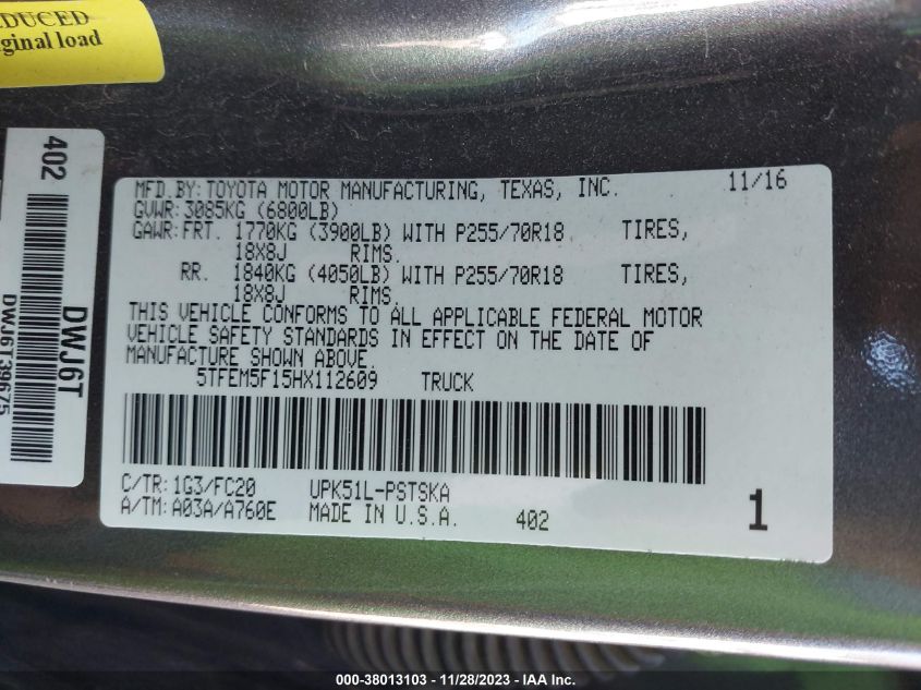 2017 TOYOTA TUNDRA CREWMAX SR5 - 5TFEM5F15HX112609