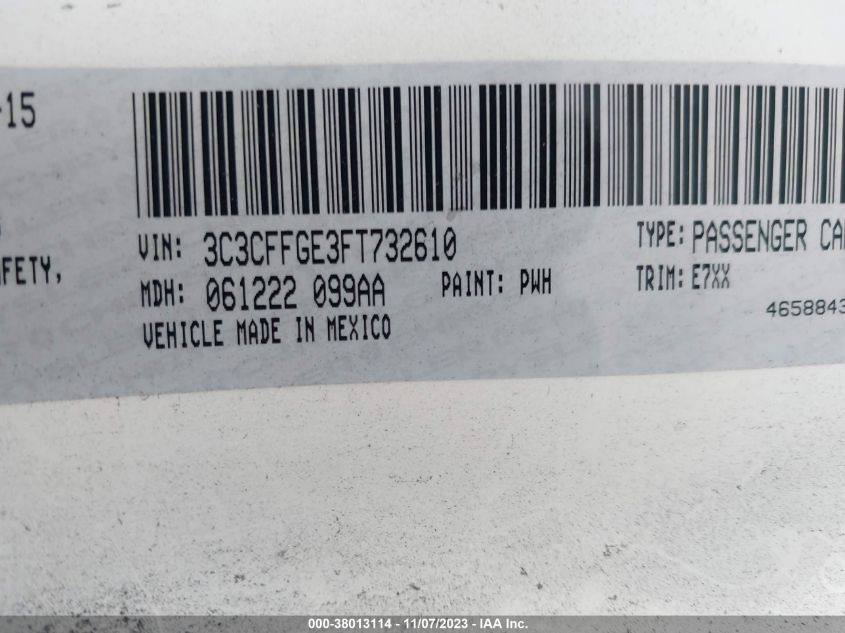 2015 FIAT 500E BATTERY ELECTRIC 3C3CFFGE3FT732610