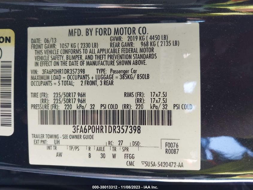 2013 FORD FUSION SE - 3FA6P0HR1DR357398