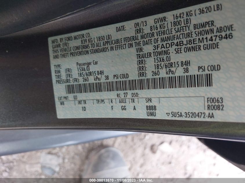 2014 FORD FIESTA SE - 3FADP4BJ8EM147946