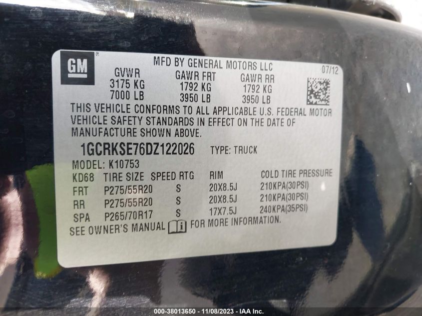2013 CHEVROLET SILVERADO 1500 LT - 1GCRKSE76DZ122026