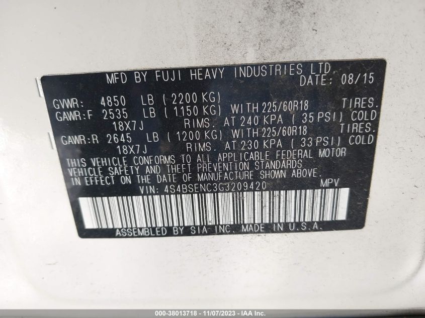 2016 SUBARU OUTBACK 3.6R LIMITED - 4S4BSENC3G3209420