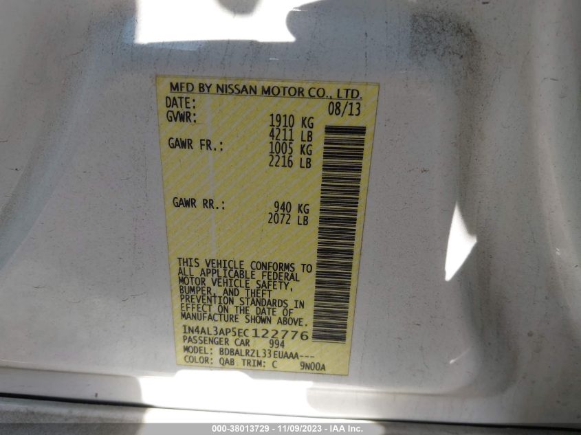2014 NISSAN ALTIMA 2.5/S/SV/SL - 1N4AL3AP5EC122776