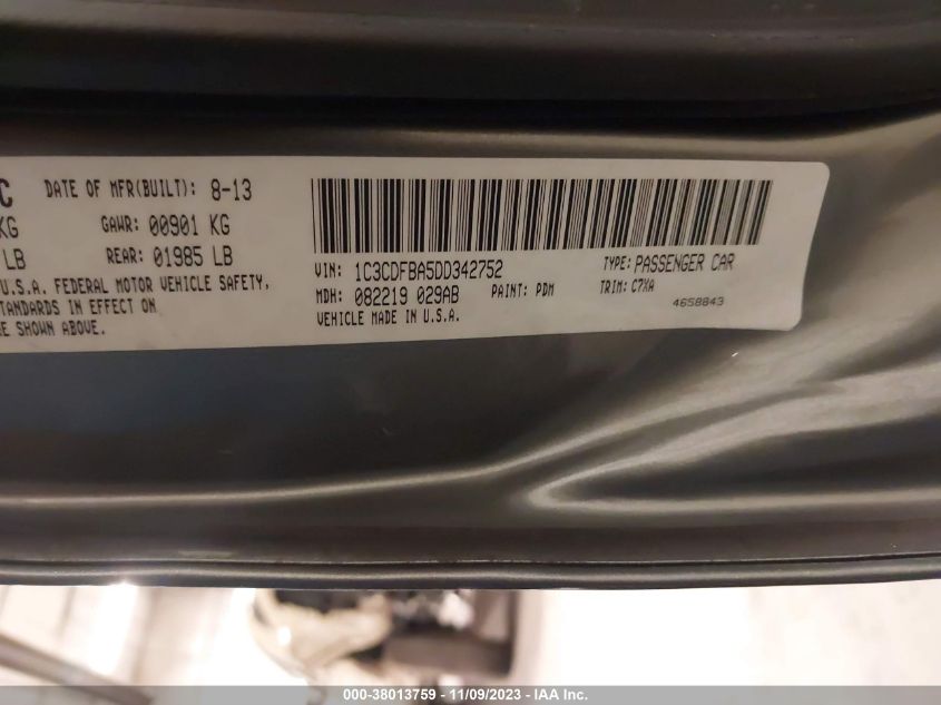 2013 DODGE DART SXT - 1C3CDFBA5DD342752