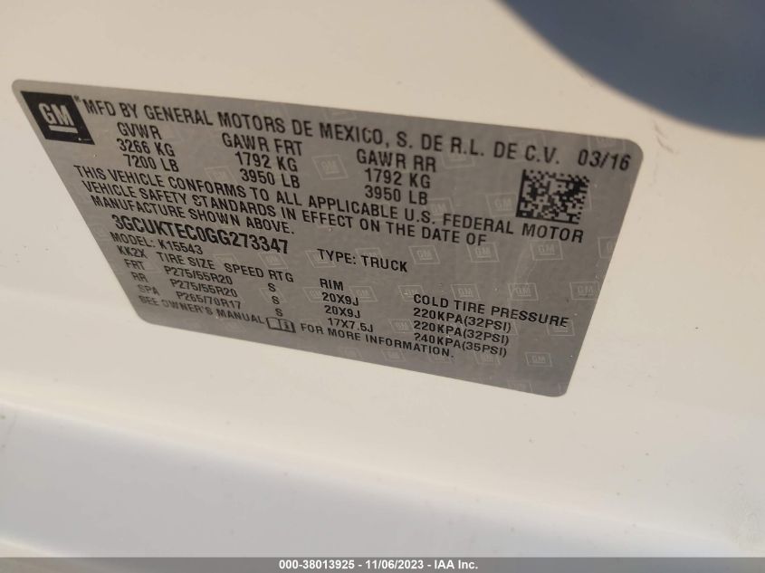 2016 CHEVROLET SILVERADO 1500 HIGH COUNTRY - 3GCUKTEC0GG273347