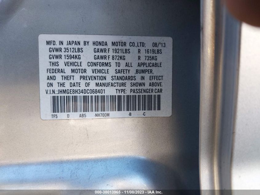 2013 HONDA FIT - JHMGE8H34DC068401