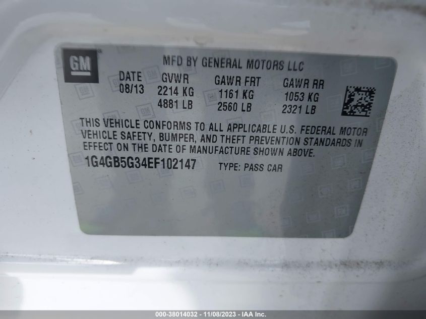 2014 BUICK LACROSSE LEATHER GROUP - 1G4GB5G34EF102147