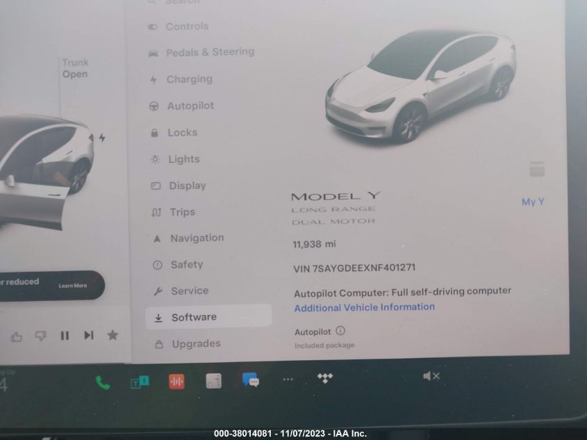 VIN 7SAYGDEEXNF401271 2022 TESLA MODEL Y