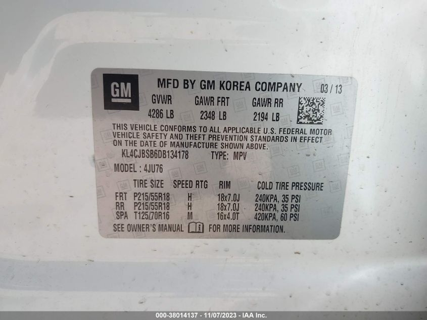 2013 BUICK ENCORE CONVENIENCE - KL4CJBSB6DB134178