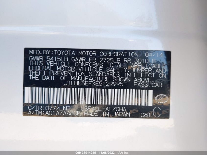 2014 LEXUS LS 460 JTHBL5EFXE5129995