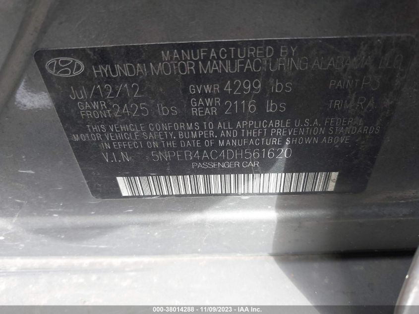 2013 HYUNDAI SONATA GLS - 5NPEB4AC4DH561620