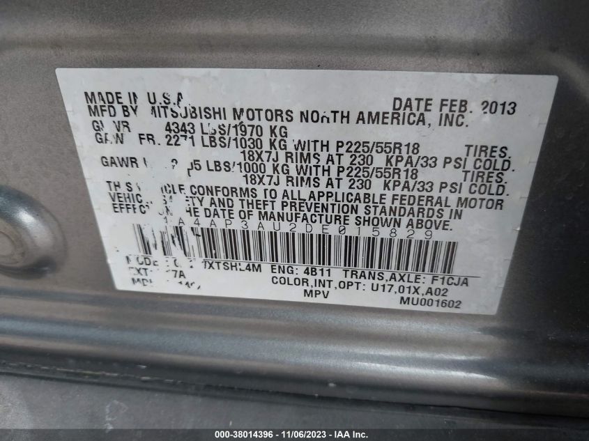 2013 MITSUBISHI OUTLANDER SPORT ES - 4A4AP3AU2DE015829