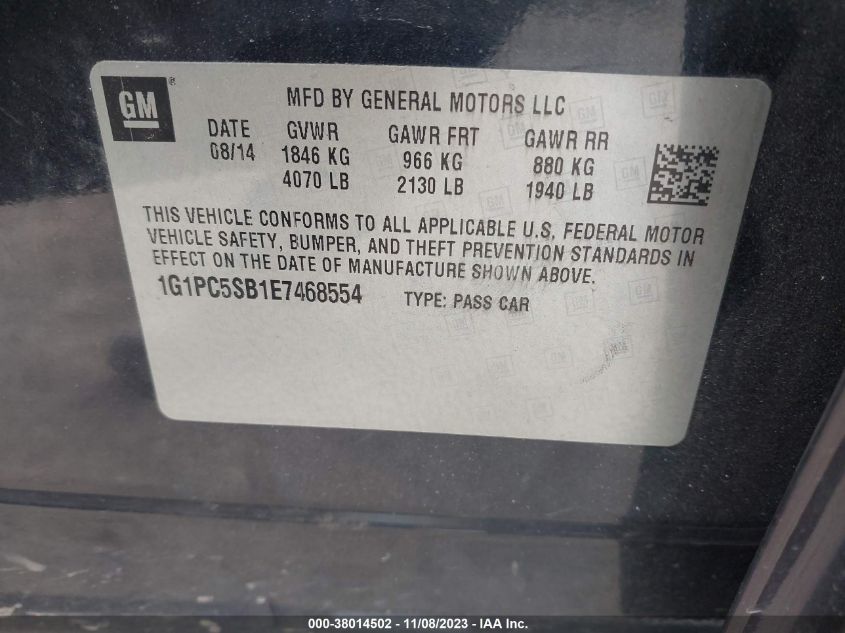2014 CHEVROLET CRUZE 1LT AUTO - 1G1PC5SB1E7468554