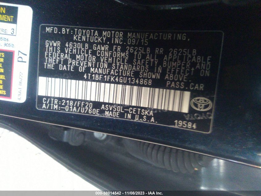 2016 TOYOTA CAMRY SE - 4T1BF1FK4GU134868