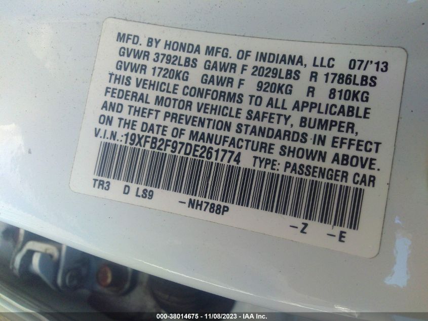2013 HONDA CIVIC EXL - 19XFB2F97DE261774