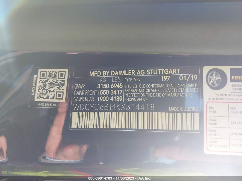 2019 MERCEDES-BENZ G 550 4MATIC - WDCYC6BJ4KX314418