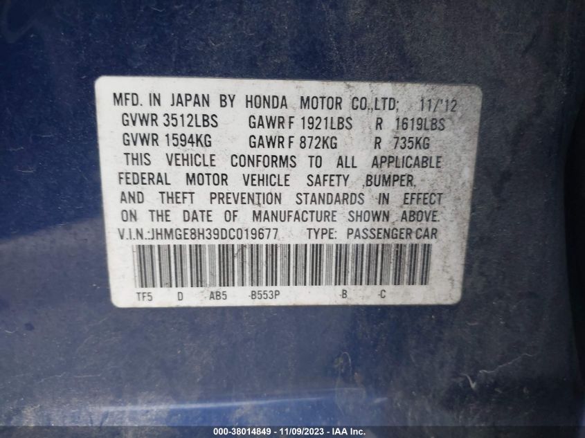 2013 HONDA FIT - JHMGE8H39DC019677