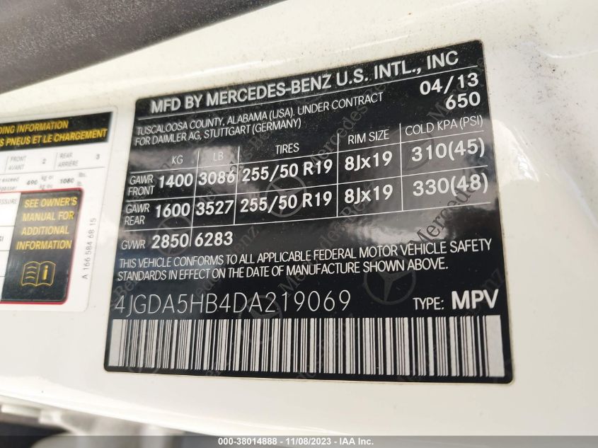 2013 MERCEDES-BENZ ML 350 4MATIC - 4JGDA5HB4DA219069