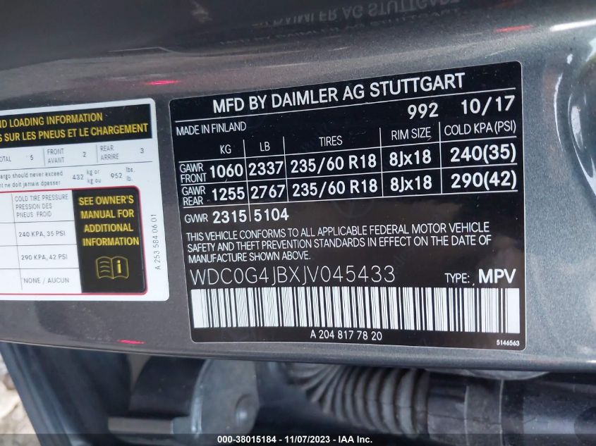 2018 MERCEDES-BENZ GLC 300 - WDC0G4JBXJV045433