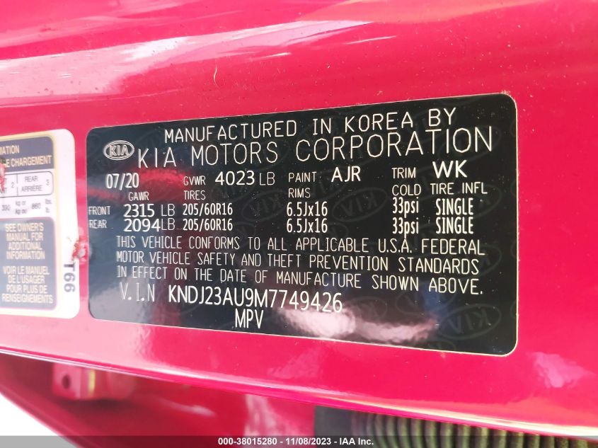 2021 KIA SOUL S - KNDJ23AU9M7749426
