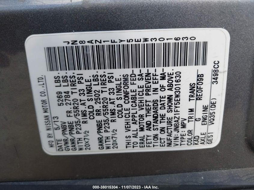 2014 NISSAN MURANO CROSSCABRIOLET JN8AZ1FY5EW301630