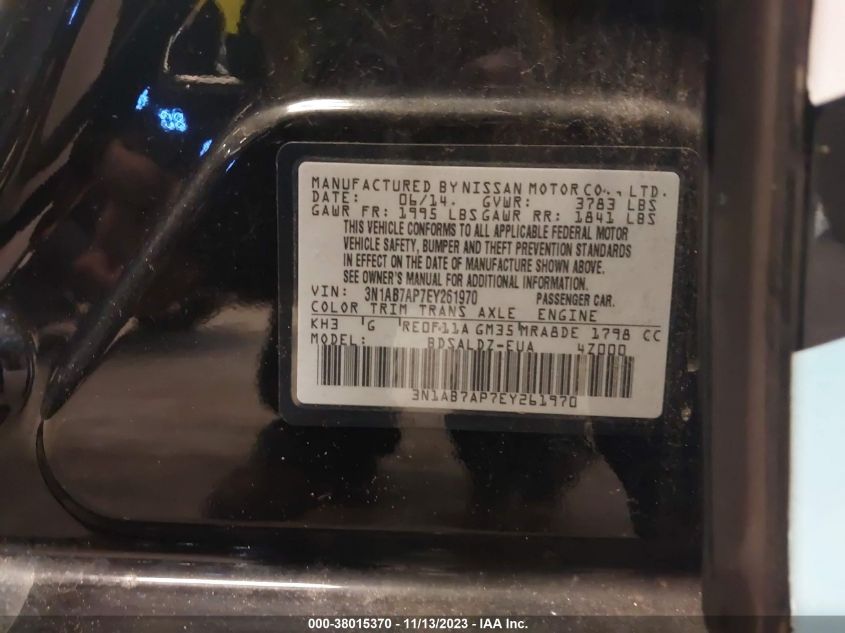 2014 NISSAN SENTRA S/SV/SR/SL - 3N1AB7AP7EY261970