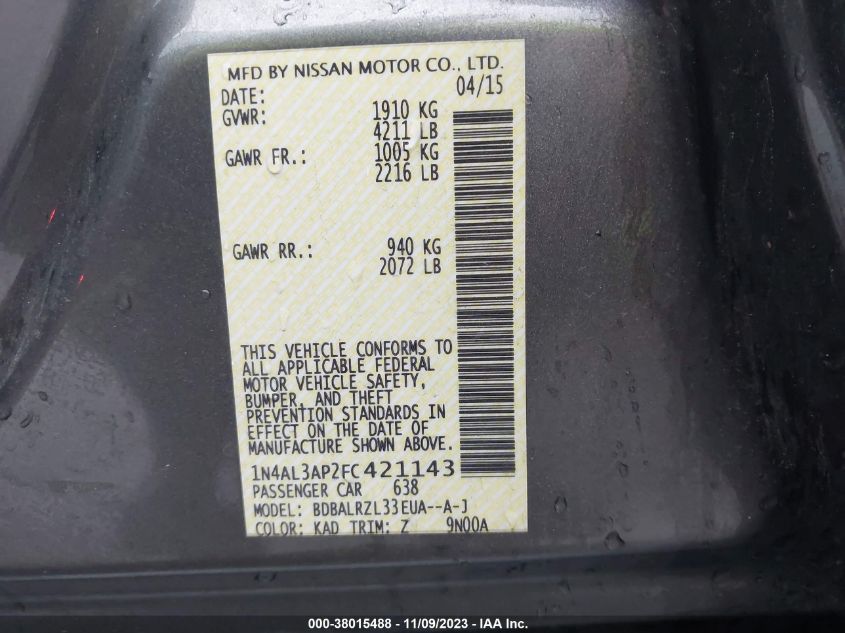 2015 NISSAN ALTIMA 2.5 SL - 1N4AL3AP2FC421143