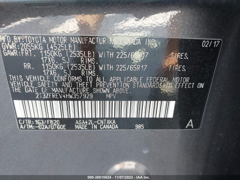 2017 TOYOTA RAV4 LE - 2T3ZFREV4HW367929
