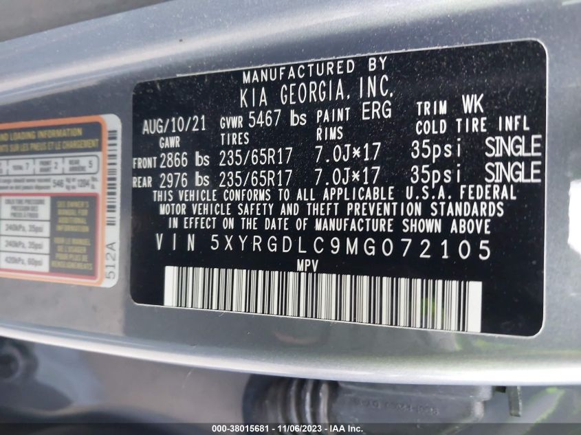 2021 KIA SORENTO LX - 5XYRGDLC9MG072105