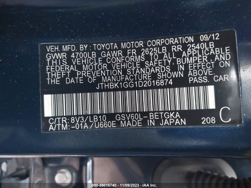 2013 LEXUS ES 350 4DR SDN - JTHBK1GG1D2016874