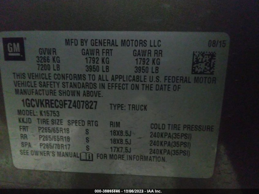 2015 CHEVROLET SILVERADO 1500 LT - 1GCVKREC9FZ407827