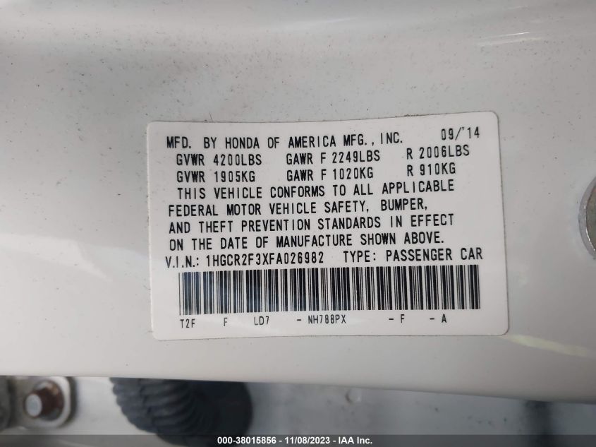 2015 HONDA ACCORD SEDAN LX - 1HGCR2F3XFA026982