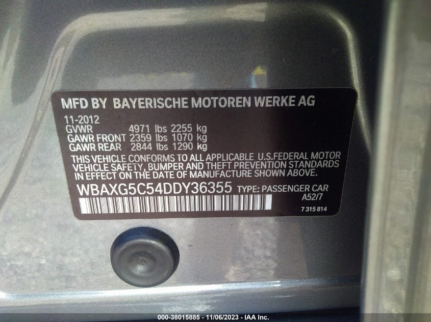 2013 BMW 528I WBAXG5C54DDY36355