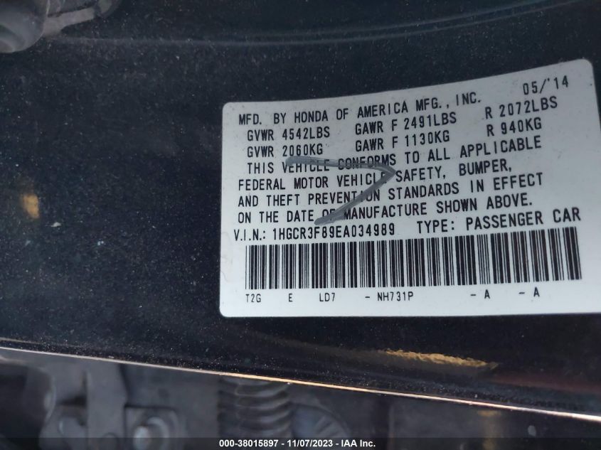2014 HONDA ACCORD EXL - 1HGCR3F89EA034989