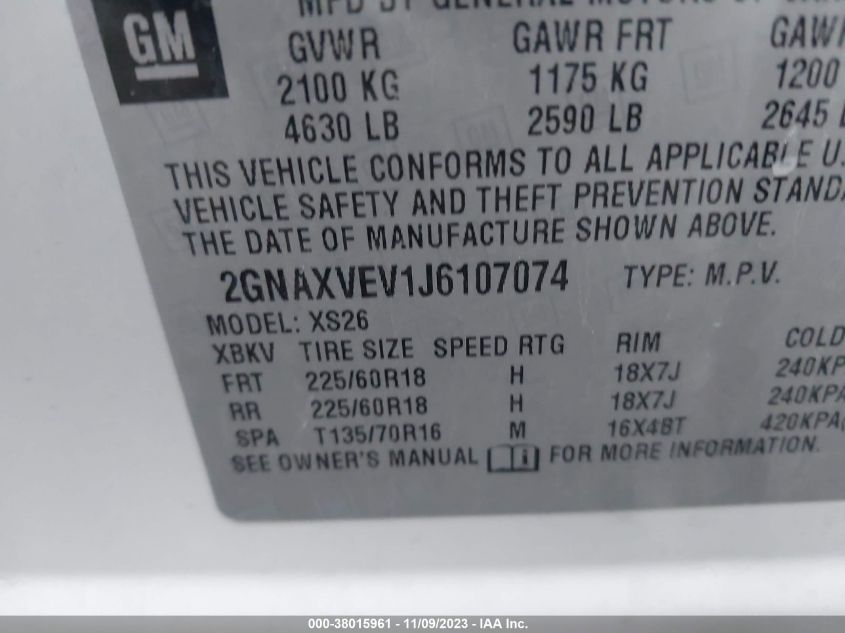 2018 CHEVROLET EQUINOX PREMIER - 2GNAXVEV1J6107074