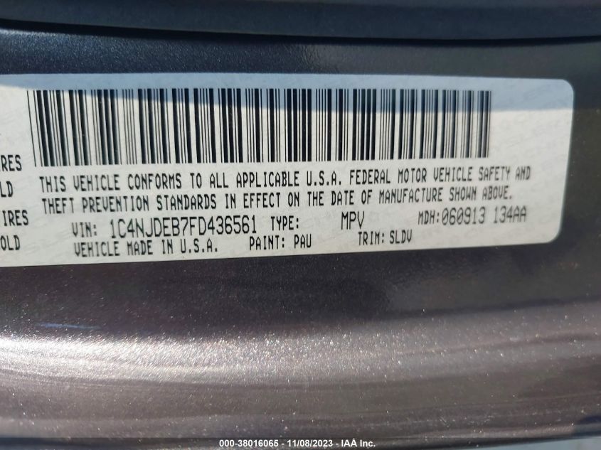 2015 JEEP COMPASS LATITUDE - 1C4NJDEB7FD436561