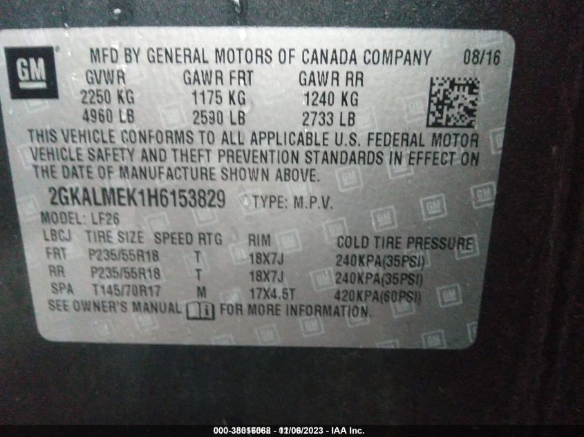 2017 GMC TERRAIN SLE - 2GKALMEK1H6153829