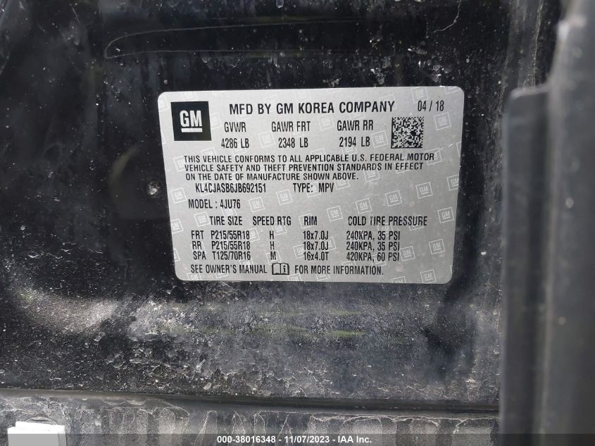 VIN KL4CJASB6JB692151 2018 BUICK ENCORE PREFERRED