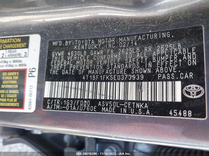 2014 TOYOTA CAMRY L/SE/LE/XLE - 4T1BF1FK5EU373939