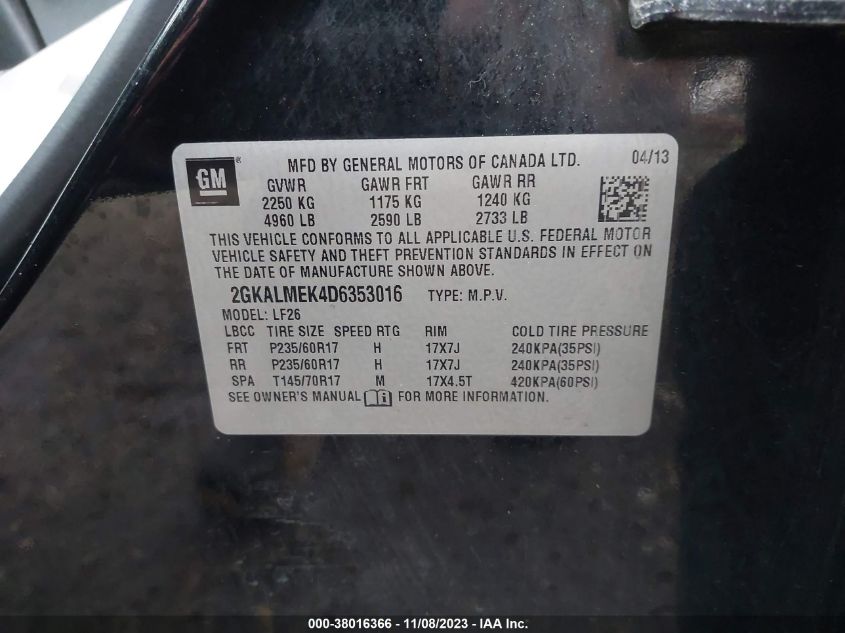 2013 GMC TERRAIN SLE - 2GKALMEK4D6353016