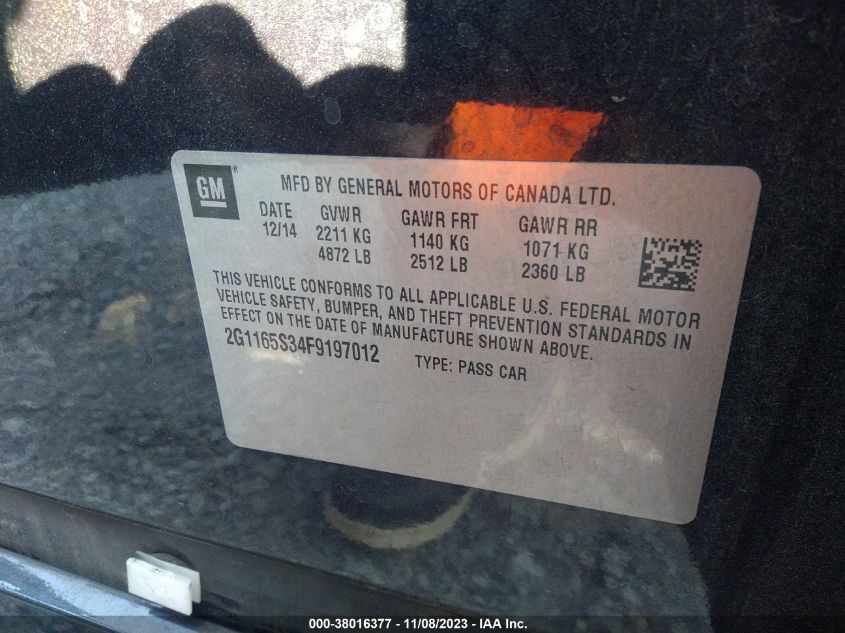 2015 CHEVROLET IMPALA LTZ - 2G1165S34F9197012