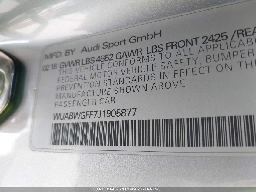 2018 AUDI RS 3 - WUABWGFF7J1905877