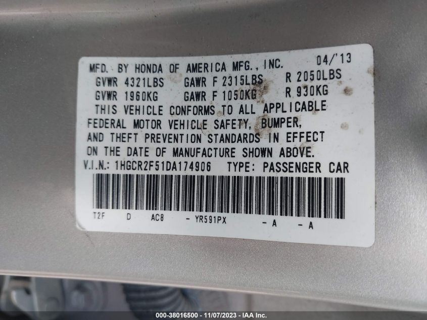 2013 HONDA ACCORD SPORT - 1HGCR2F51DA174906