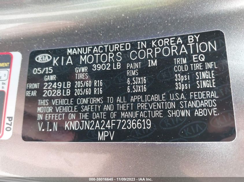 2015 KIA SOUL - KNDJN2A24F7236619