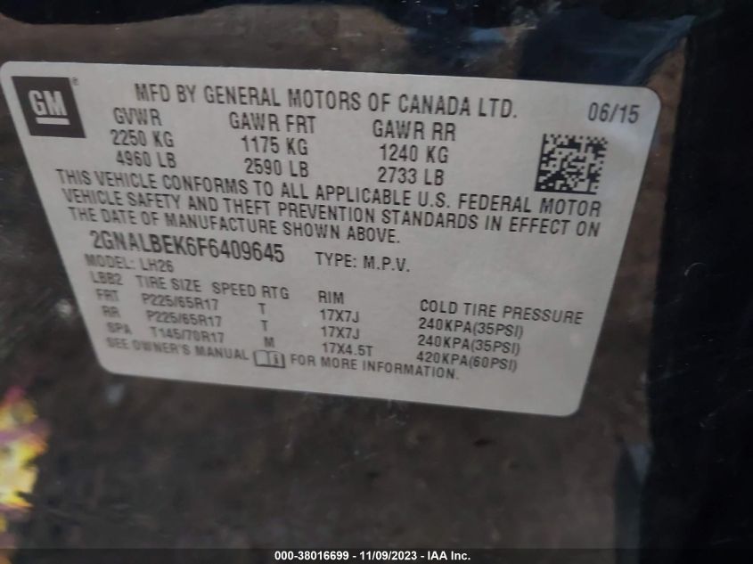 2015 CHEVROLET EQUINOX 1LT - 2GNALBEK6F6409645