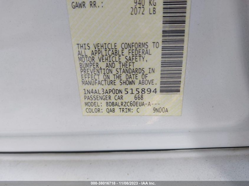 2013 NISSAN ALTIMA 2.5/S/SV/SL - 1N4AL3AP0DN515894